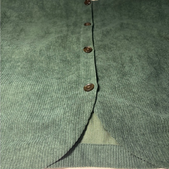 Madewell Corduroy V-Neck Top Shirt Button Down Back - Dark Green - Picture 9 of 10